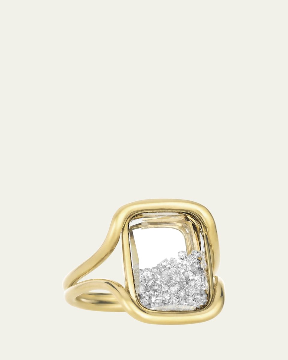 18K Yellow Gold Cascavel Cushion Ring with Diamonds and Kaleidoscope Shaker